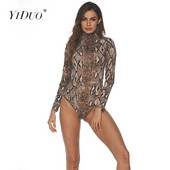 Body cu imprimeu animale leopard YiDuo pentru femei, sexy, slăbănog, pentru femei, cu mâneci lungi, pe gât, pe stradă, salopete pentru petrecere de club