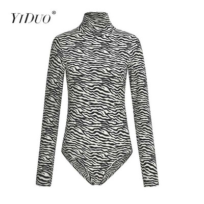Body cu imprimeu animale leopard YiDuo pentru femei, sexy, slăbănog, pentru femei, cu mâneci lungi, pe gât, pe stradă, salopete pentru petrecere de club