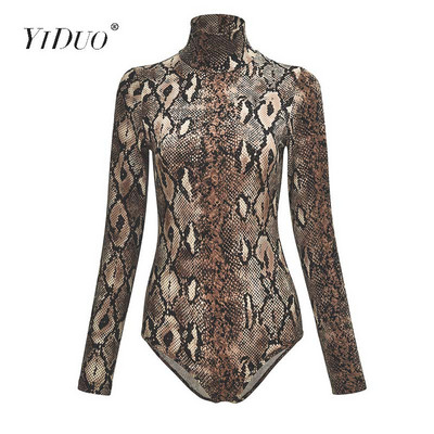 Body cu imprimeu animale leopard YiDuo pentru femei, sexy, slăbănog, pentru femei, cu mâneci lungi, pe gât, pe stradă, salopete pentru petrecere de club