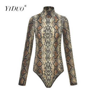 Body cu imprimeu animale leopard YiDuo pentru femei, sexy, slăbănog, pentru femei, cu mâneci lungi, pe gât, pe stradă, salopete pentru petrecere de club