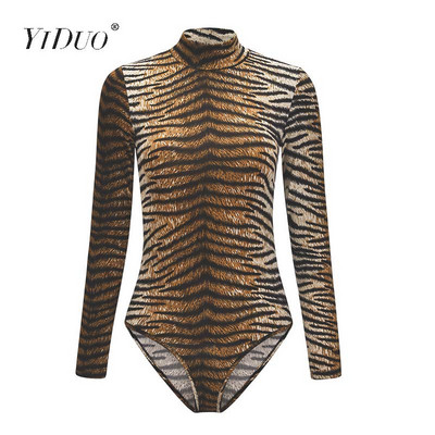 Body cu imprimeu animale leopard YiDuo pentru femei, sexy, slăbănog, pentru femei, cu mâneci lungi, pe gât, pe stradă, salopete pentru petrecere de club