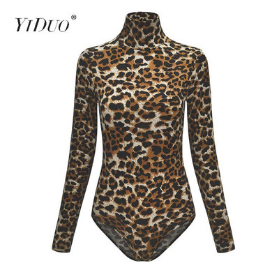 Body cu imprimeu animale leopard YiDuo pentru femei, sexy, slăbănog, pentru femei, cu mâneci lungi, pe gât, pe stradă, salopete pentru petrecere de club