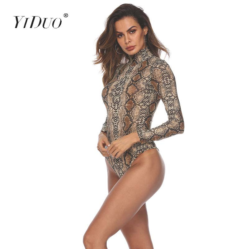 Body cu imprimeu animale leopard YiDuo pentru femei, sexy, slăbănog, pentru femei, cu mâneci lungi, pe gât, pe stradă, salopete pentru petrecere de club