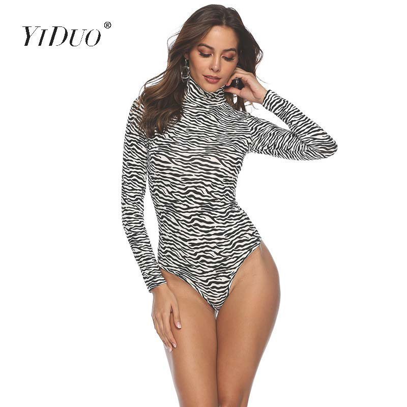 Body cu imprimeu animale leopard YiDuo pentru femei, sexy, slăbănog, pentru femei, cu mâneci lungi, pe gât, pe stradă, salopete pentru petrecere de club