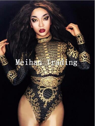 Modni seksi svjetlucavi bodi s crvenim crnim kristalima Ženska odjeća Plesna pozornica Kostim za noćni klub Pjevačica lijep triko