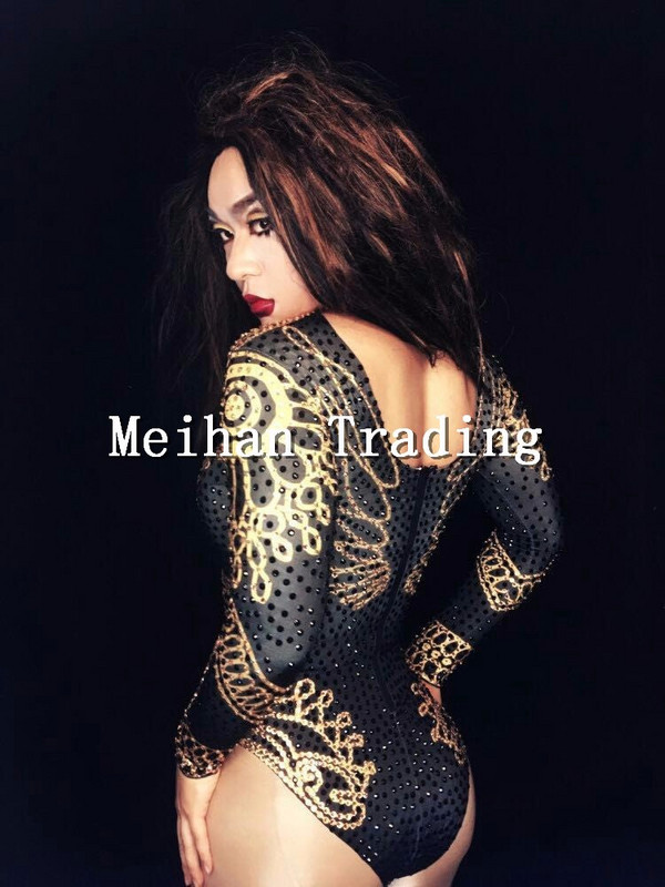 Modni seksi svjetlucavi bodi s crvenim crnim kristalima Ženska odjeća Plesna pozornica Kostim za noćni klub Pjevačica lijep triko