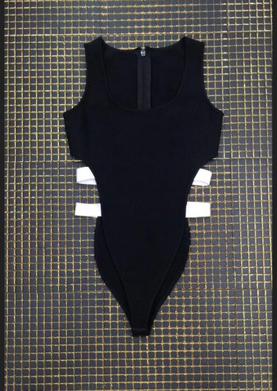 Ženski bodi bez rukava, crni, ljetni, vrući bodi za plažu 2018., izdubljeni, tanki bodi od rajona s elastičnim zavojem