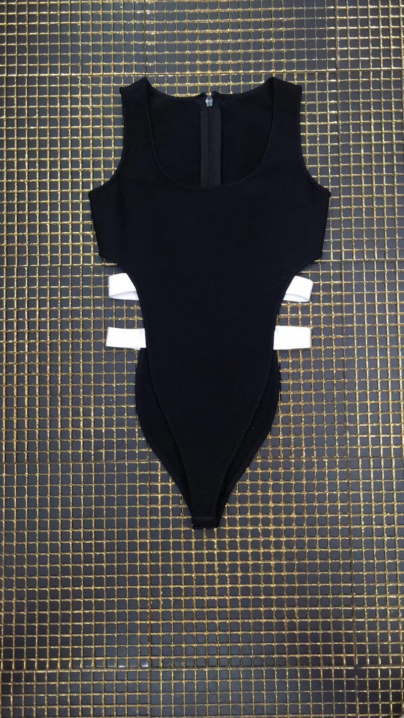 Ženski bodi bez rukava, crni, ljetni, vrući bodi za plažu 2018., izdubljeni, tanki bodi od rajona s elastičnim zavojem