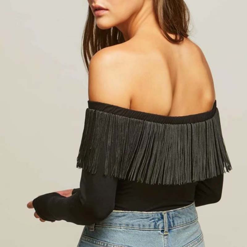 HStar Ανοιξιάτικα μακρυμάνικα σέξι κορμάκια Φούντες Γυναικεία κοκαλιάριστη λαιμόκοψη Skinny κορμάκια Casual Elastic Lady Rompers 2020