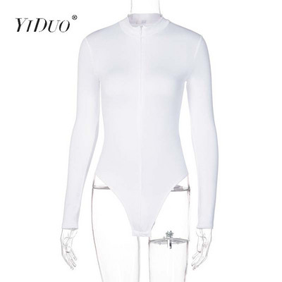 Body cu mânecă lungă YiDuo, cu fermoar în față, cu decolteu O, ocazional, pentru femei, toamnă iarna 2020, salopetă elastică, elastică, sexy