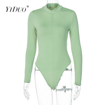 Body cu mânecă lungă YiDuo, cu fermoar în față, cu decolteu O, ocazional, pentru femei, toamnă iarna 2020, salopetă elastică, elastică, sexy