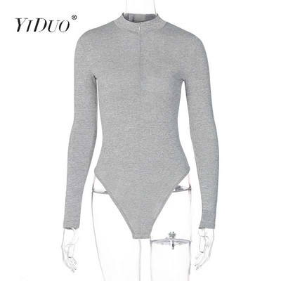 Body cu mânecă lungă YiDuo, cu fermoar în față, cu decolteu O, ocazional, pentru femei, toamnă iarna 2020, salopetă elastică, elastică, sexy