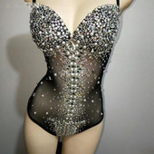 Μόδα σέξι Rhinestone Leotard Μαύρο νυχτερινό κλαμπ Χορευτικά φορμάκια Εξωτερικά ενδύματα Prom Celebrate Outfit Outfit Performance