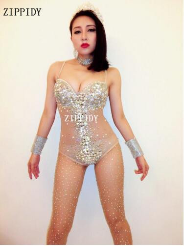 Μόδα σέξι Rhinestone Leotard Μαύρο νυχτερινό κλαμπ Χορευτικά φορμάκια Εξωτερικά ενδύματα Prom Celebrate Outfit Outfit Performance