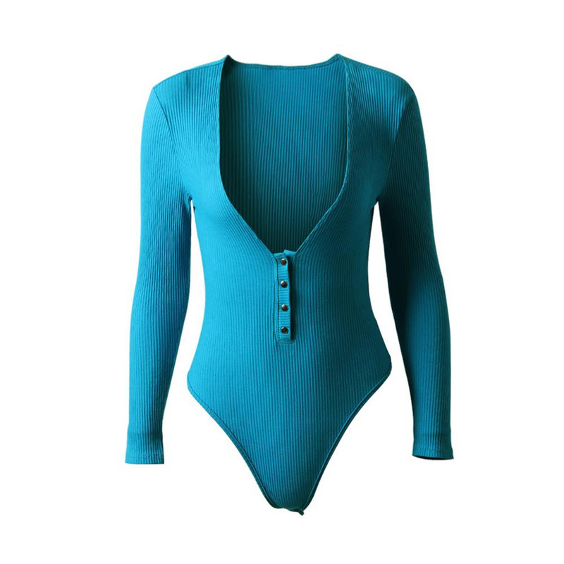 Φθινοπωρινό γυναικείο πουκάμισο σιαμέζικο κορμάκι casual μεταλλικό κουμπάκι με μασίφ βαθύ V μακρύ μανίκι από βαμβακερό λάκκο τρίγωνο φόρμα για γυναίκες