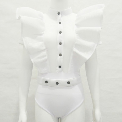 Body sexy Slergiri cu plasă transparentă pentru femei, negru, elegant, cu volan, cu nasturi, cu guler stand, talie înaltă, pentru petrecere, pentru femei