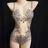 Club de noapte petrecere sărbătoare dansator costume de scenă body sexy cu pene de cristal femei cântăreață purta acrobații pole dance tricou