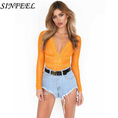 Body, Naiste Seksikas V-kaelusega pikkade varrukatega must pits kõrge kaelusega väljalõigatud selja Bodycon kombinesoonid Kombineeritud lühikesed püksid Mänguülikonnad