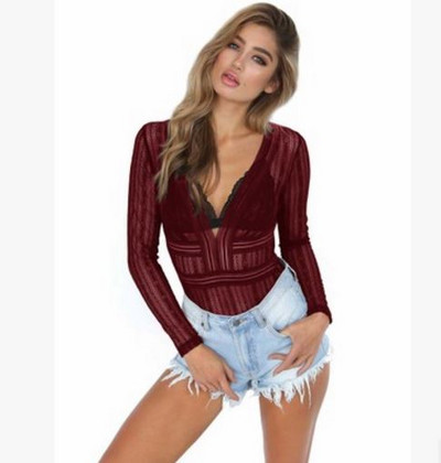 Body, Naiste Seksikas V-kaelusega pikkade varrukatega must pits kõrge kaelusega väljalõigatud selja Bodycon kombinesoonid Kombineeritud lühikesed püksid Mänguülikonnad