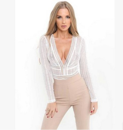 Body, Naiste Seksikas V-kaelusega pikkade varrukatega must pits kõrge kaelusega väljalõigatud selja Bodycon kombinesoonid Kombineeritud lühikesed püksid Mänguülikonnad