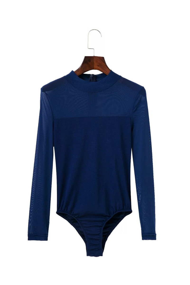 Φθινόπωρο 2017 Κομψό, Χειμερινό Slim Σέξι κορμάκι δαντέλας συνονθύλευμα μακρυμάνικο γυναικείο μπλουζάκι Stand γιακά