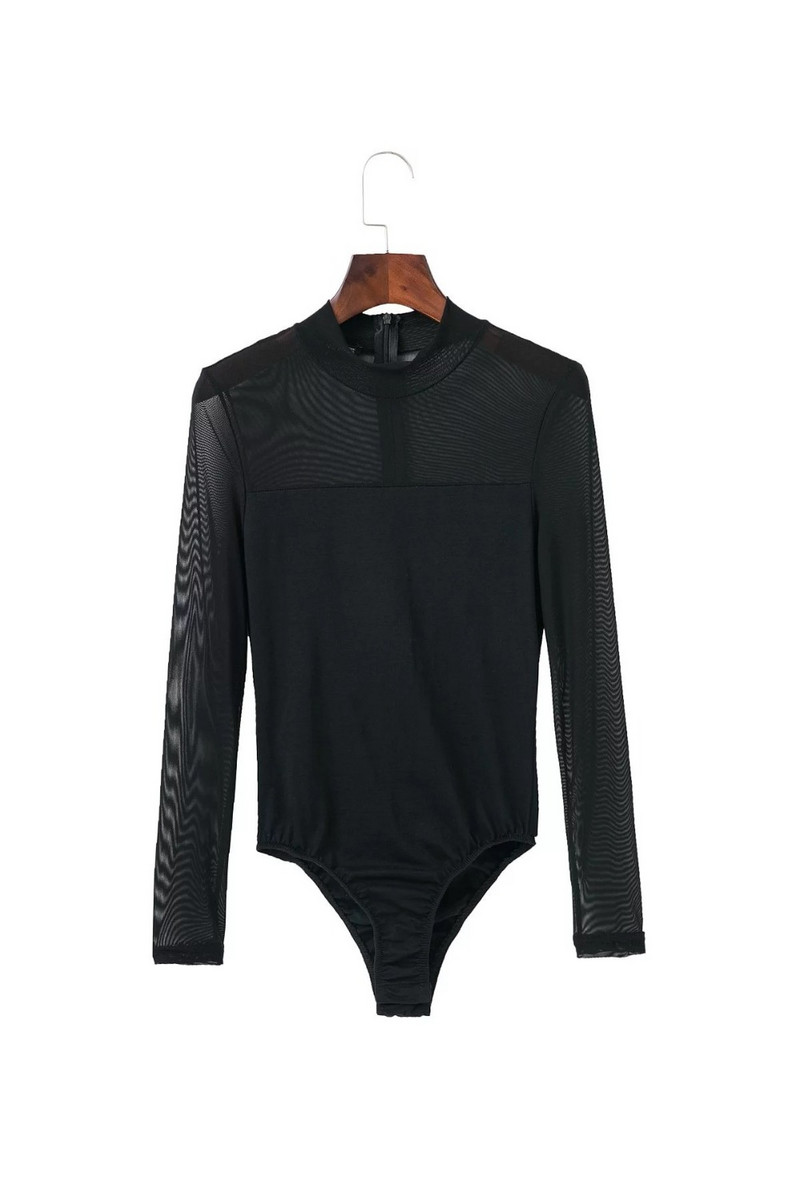 Φθινόπωρο 2017 Κομψό, Χειμερινό Slim Σέξι κορμάκι δαντέλας συνονθύλευμα μακρυμάνικο γυναικείο μπλουζάκι Stand γιακά