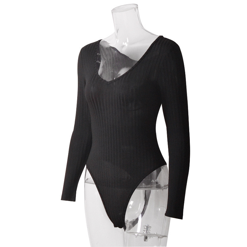 Bangweigou pletene hlače Ženske jednobojne duge rukave s otvorenim ramenima Body kombinezon Ljeto Jesen Basic Tops Leotard