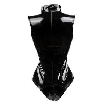 S-XXL Дамски секси костюм без ръкави от PVC латекс, черно боди от изкуствена кожа, гащеризон с цип и чатала, костюми, униформи за игри
