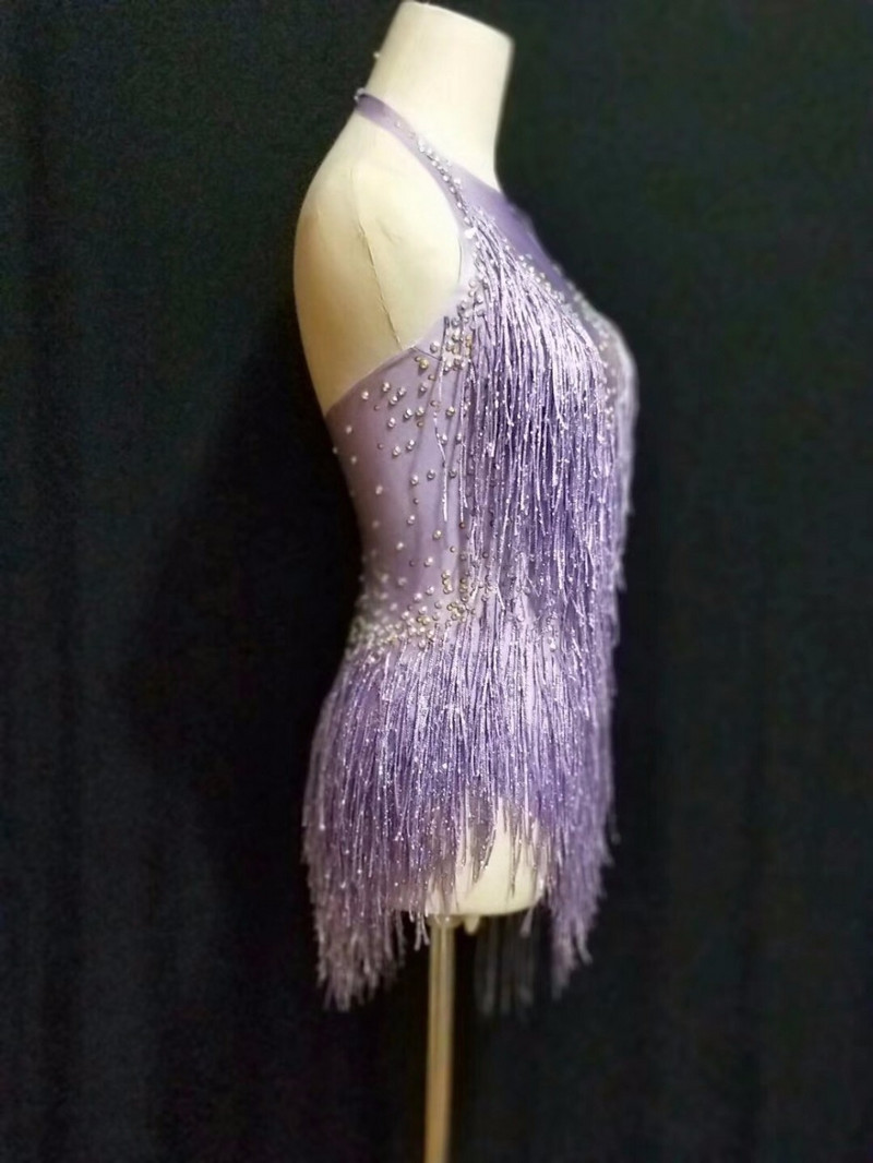 Sexy violet roșu negru strasuri ciucuri body show de dans dintr-o singură bucată sexy pentru femei leotar de performanță costume de cântăreață