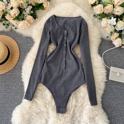 Teeuiear Slim gomb elasztikus őszi női szexi overall bodycon body alkalmi téli elegáns vékony klub hosszú ujjú Romper