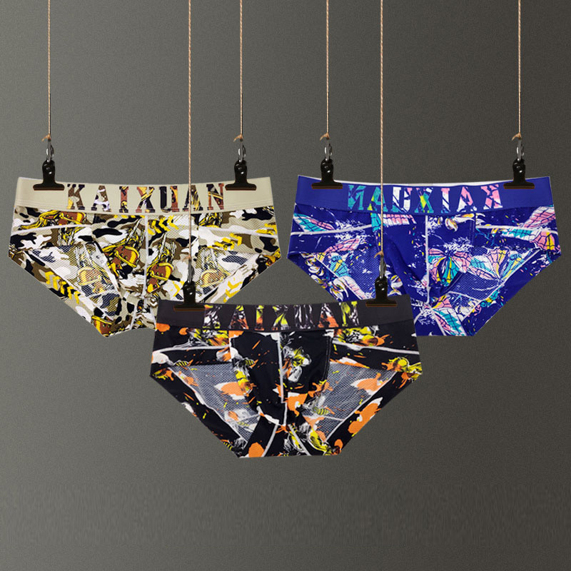 Lenjerie de corp pentru bărbați Slip Pantaloni scurți Mesh Print Nailon moale, sexy, respirabili, Calzoncillos