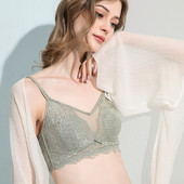 Sutiene sexy din dantelă fără sârmă pentru femei, căptușeală din mătase de dud franceză, cupe cu mod ultrasubțire, ținută de zi cu zi Sutiene negru respirabil