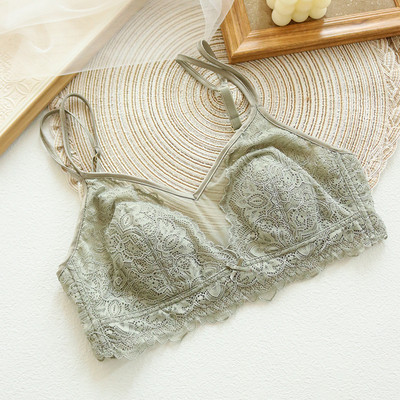 Sutiene sexy din dantelă fără sârmă pentru femei, căptușeală din mătase de dud franceză, cupe cu mod ultrasubțire, ținută de zi cu zi Sutiene negru respirabil