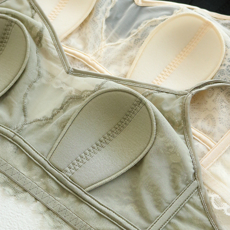 Sutiene sexy din dantelă fără sârmă pentru femei, căptușeală din mătase de dud franceză, cupe cu mod ultrasubțire, ținută de zi cu zi Sutiene negru respirabil