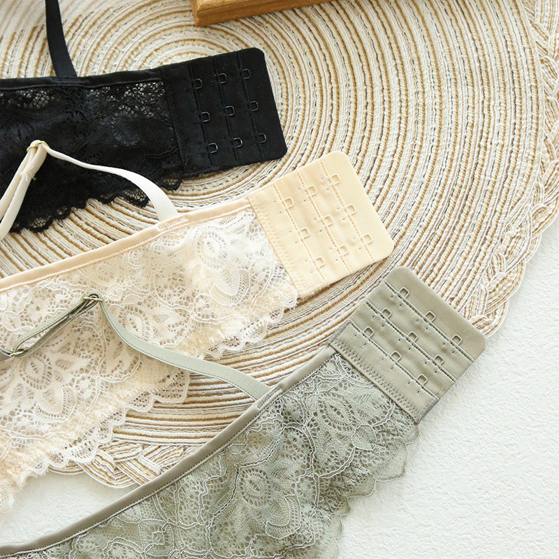 Sutiene sexy din dantelă fără sârmă pentru femei, căptușeală din mătase de dud franceză, cupe cu mod ultrasubțire, ținută de zi cu zi Sutiene negru respirabil
