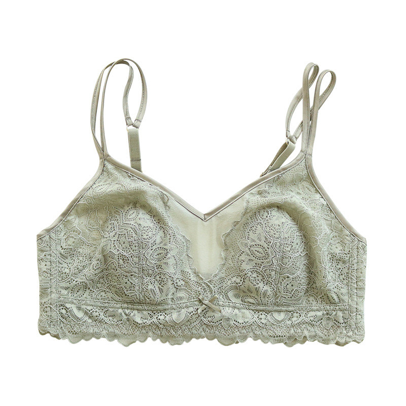 Sutiene sexy din dantelă fără sârmă pentru femei, căptușeală din mătase de dud franceză, cupe cu mod ultrasubțire, ținută de zi cu zi Sutiene negru respirabil