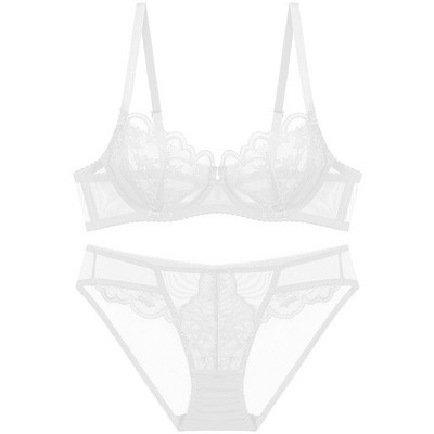 Logirlve Ultrathin Cup Σετ σουτιέν Push-up Σετ εσωρούχων Κέντημα Gather Bra Plus Size Lace Σετ εσωρούχων για σουτιέν και κάτω μέρος