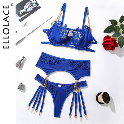 Ellolace Fancy naiste aluspesu pesu Seksikas pitsrinnahoidja ketirihmaga Rihmad Rihmad Must püksikomplektid Underwire Bilizna komplekt