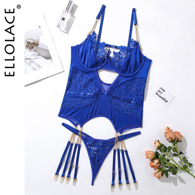 Ellolace Fancy naiste aluspesu pesu Seksikas pitsrinnahoidja ketirihmaga Rihmad Rihmad Must püksikomplektid Underwire Bilizna komplekt