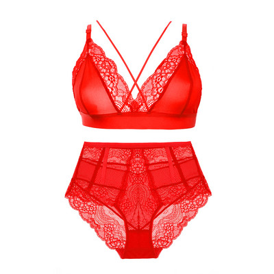 Varsbaby Sexy Dantela Culoare Rosie Lenjerie Intima Craciun Set Sutien Revelion Pentru Femei