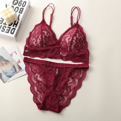 Lenjerie de corp pentru femei Set de sutien din dantelă, lenjerie sexy, senzuală, fără spate, căptușită, chiloți cu talie joasă, intime pentru femei