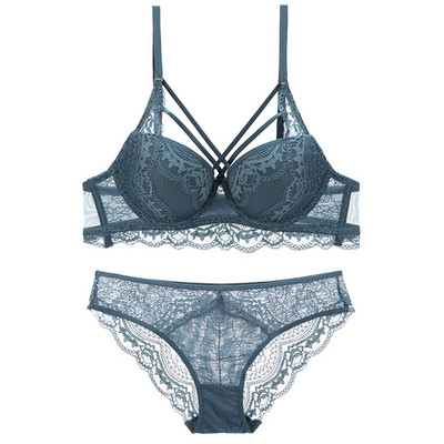 Set de sutien negru cu bandaj clasic Sutien Push Up Set de lenjerie intima din bumbac gros Sutiene sexy cu broderie din dantelă Aduna Seturi de lenjerie pentru femei