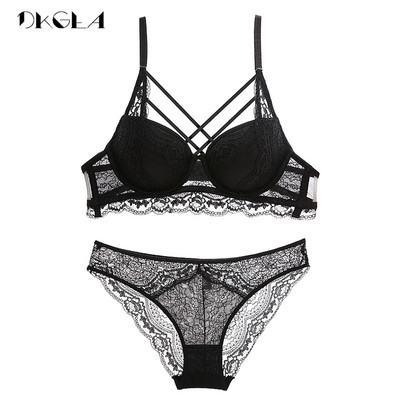 Set de sutien negru cu bandaj clasic Sutien Push Up Set de lenjerie intima din bumbac gros Sutiene sexy cu broderie din dantelă Aduna Seturi de lenjerie pentru femei