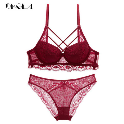 Set de sutien negru cu bandaj clasic Sutien Push Up Set de lenjerie intima din bumbac gros Sutiene sexy cu broderie din dantelă Aduna Seturi de lenjerie pentru femei