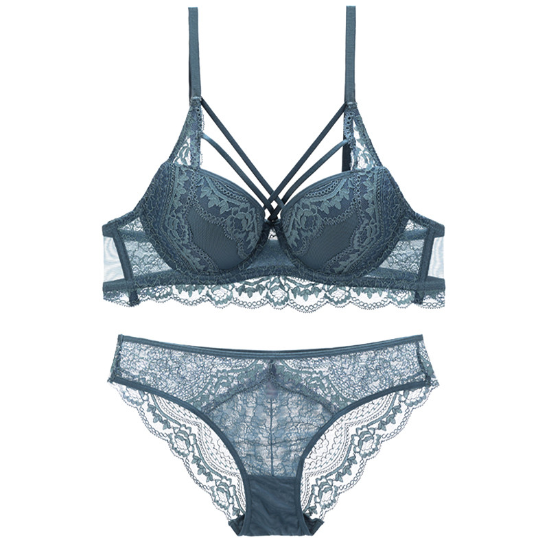 Set de sutien negru cu bandaj clasic Sutien Push Up Set de lenjerie intima din bumbac gros Sutiene sexy cu broderie din dantelă Aduna Seturi de lenjerie pentru femei