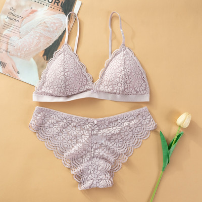 Beauty Back Σέξι γυναικεία εσώρουχα Διαφανές σουτιέν με δαντέλα Push-up Σουτιέν με σύρμα χωρίς επένδυση με φλοράλ Σετ γυναικεία εσώρουχα