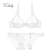 Varsbaby Lenjerie de corp sexy transparentă Sutien fără căptușeală transparentă + Chiloți + Tanga 3 buc Set sutien mărime plus 32-42CDE