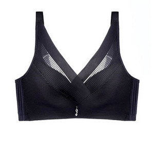 Sutien cu plasă încrucișată, respirabil, dantelă cu dungi Sutien cu push-up din bumbac blând și confortabil, aproape de piele Lenjerie de corp reglabilă fără cusături