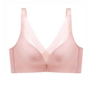 Sutien cu plasă încrucișată, respirabil, dantelă cu dungi Sutien cu push-up din bumbac blând și confortabil, aproape de piele Lenjerie de corp reglabilă fără cusături