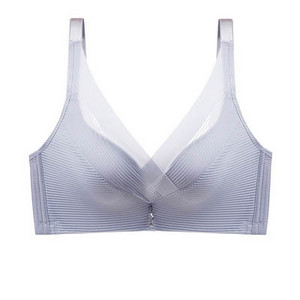 Sutien cu plasă încrucișată, respirabil, dantelă cu dungi Sutien cu push-up din bumbac blând și confortabil, aproape de piele Lenjerie de corp reglabilă fără cusături